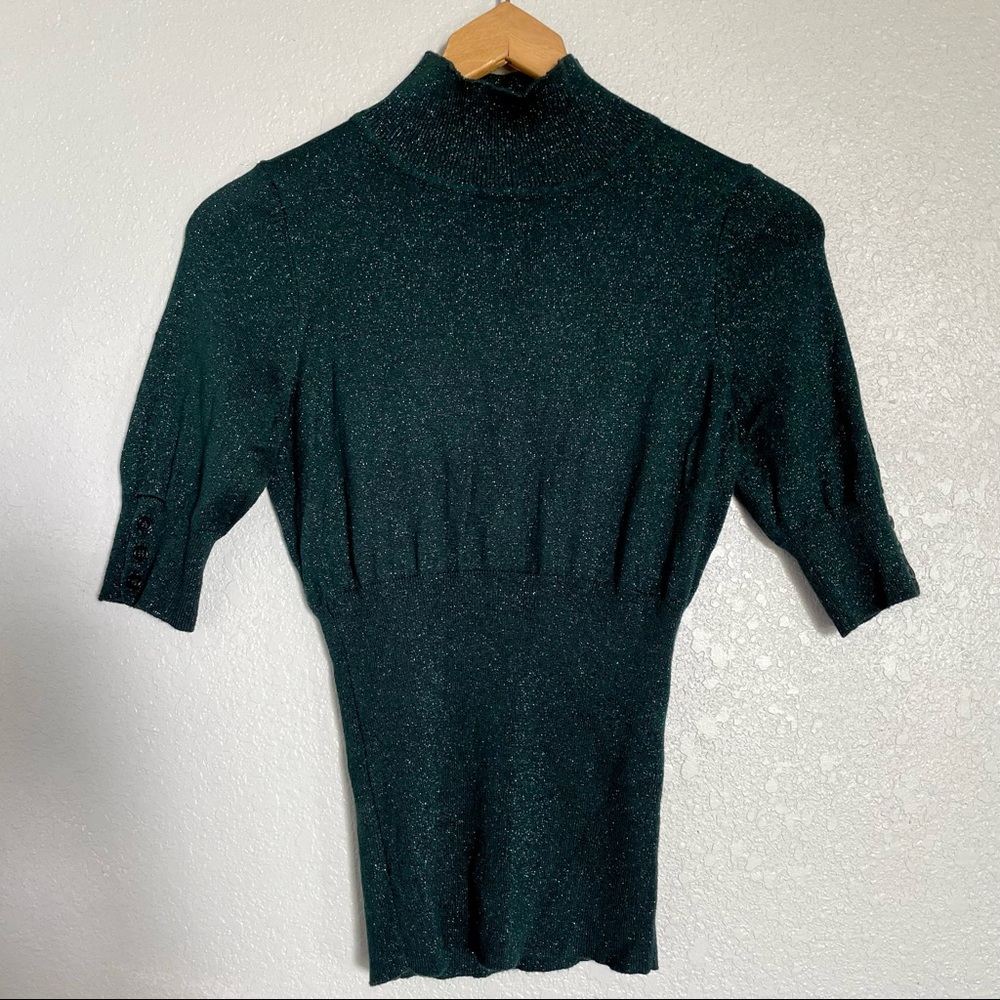 Express Design Studio Green Sparkle Mock Turtleneck Tee -Size M